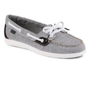 Sperry Size 7.5 Grey & Black Top-Sider ‘Shoresider’ Canvas Cushioned Boat Shoe